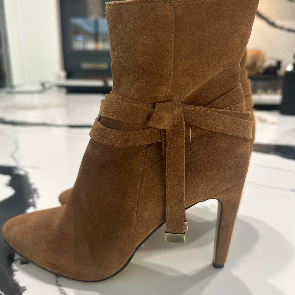 Elegant Brown Suede Tie Ankle Booties ~ Ann Taylor